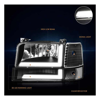 Ford F-150 F-350 Left LED Headlight Without Side Marker 1992 to 1996