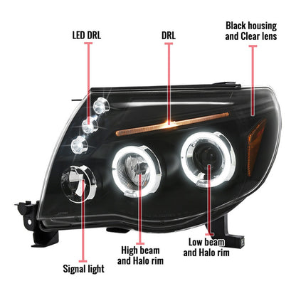 Dual Halo Led Headlights Toyota Tacoma 2005 to 2011