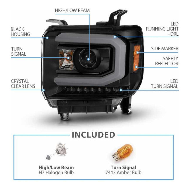 Faro Led Izquierdo Negro Sierra Gmc 1500 2014 2015