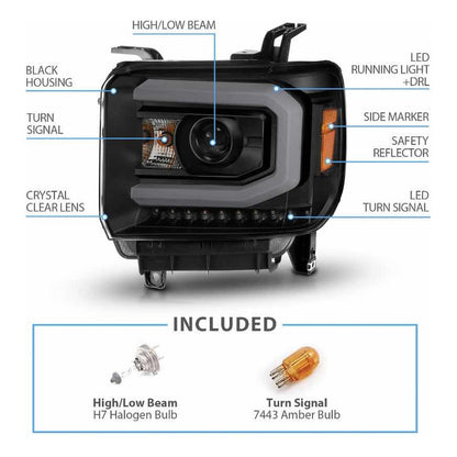 Faro Led Izquierdo Negro Sierra Gmc 1500 2014 2015