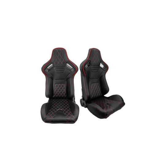 Asientos De Carreras Reclinables Con Deslizador De Ajuste Negro Costuras Rojas