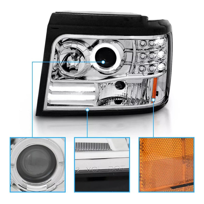 Faros Bronco 1992-1996 F150 F250 F350 Led Halo Negro F-150