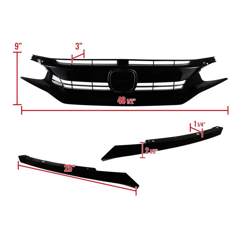 Parrilla Para Honda Civic 2016 2017 2018 Negro Brillante
