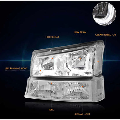 Halo Led Headlights Chevrolet Silverado Avalanche 2003 to 2006
