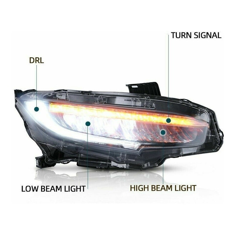 Faros Led Honda Civic 2016 2017 2018 Par