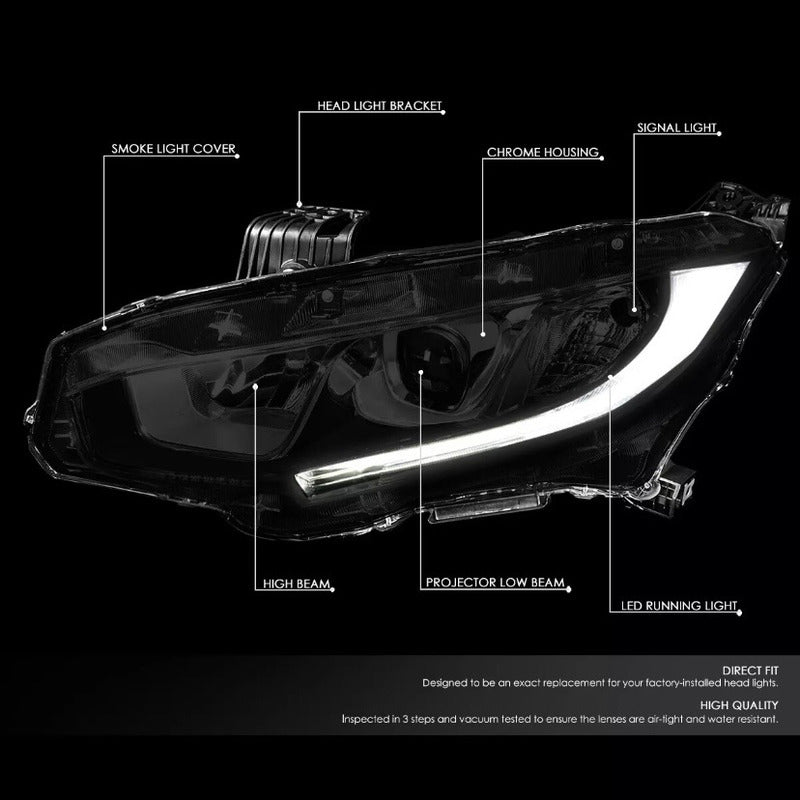 Led Drl Headlights Honda Civic 2016 to 2018