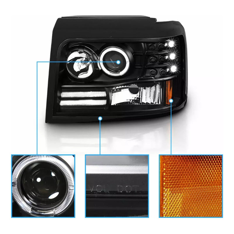 Faros Bronco 1992-1996 F150 F250 F350 Led Halo Negro F-150