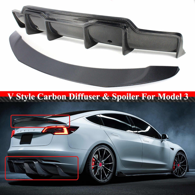 Difusor Y Alerón En Fibra De Carbono Tesla Model 3 2017-2023