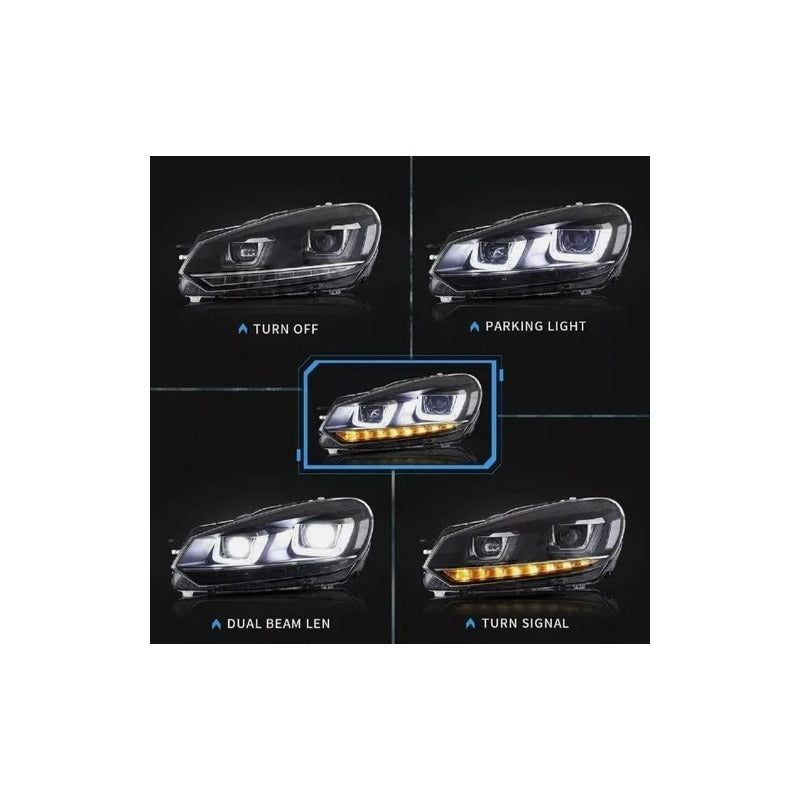 Sequential LED DRL Headlights VW Golf Mk6 2010 to 2013