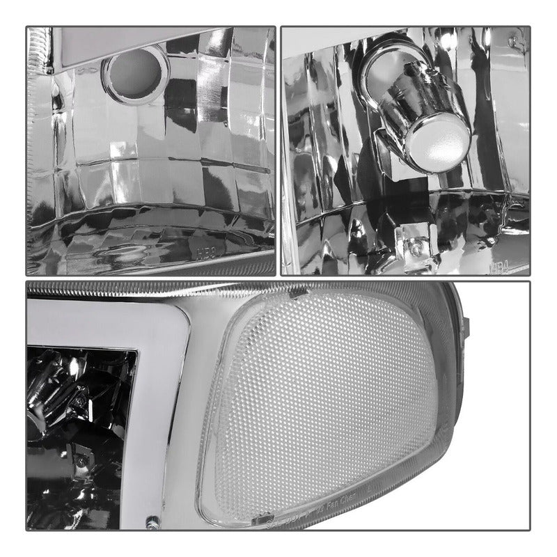 Chrome Headlights Led Drl Gmc Sierra 1999 2000 2001 To 2007 Pair
