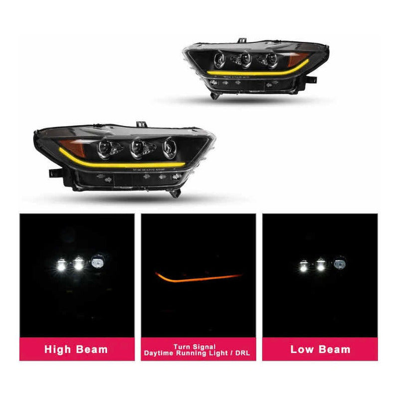 Faros Mustang Led 2015 2016 2017 Proyector Negro Par