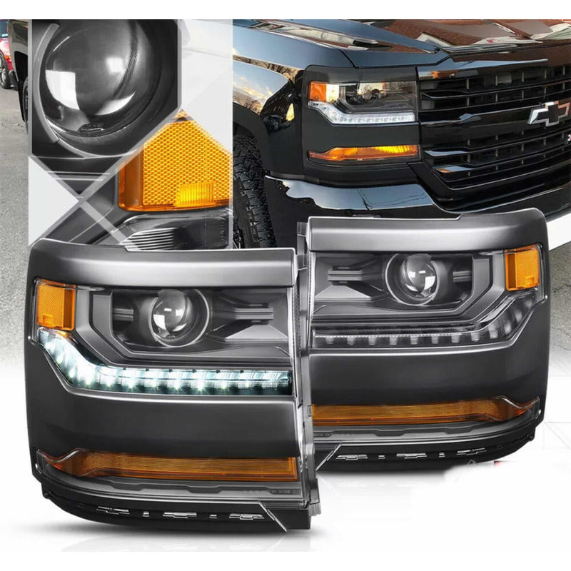 Faros Led Silverado 1500 2015 2016 2017 2018 Negro