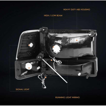 Ford F-150 F-350 Left LED Headlight Without Side Marker 1992 to 1996