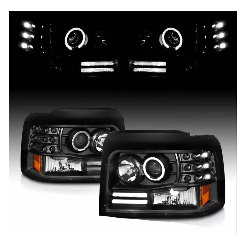 Faros Bronco 1992-1996 F150 F250 F350 Led Halo Negro F-150