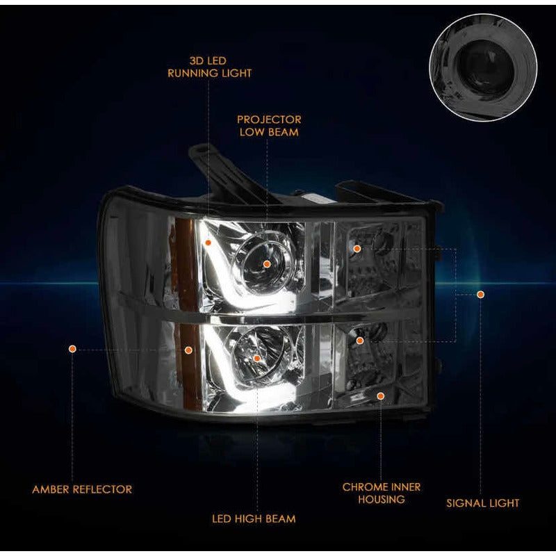 Led Halo Drl Headlights GMC Sierra 2007 to 2014